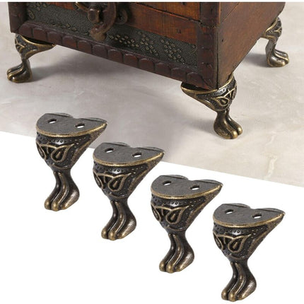 4 pcs Antique Brass Jewelry Box Wooden Case Decorative Feet Legs Chest Corner Protector.