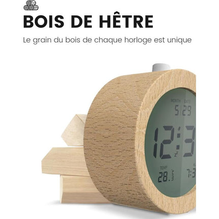 Wooden Digital Alarm Clock, Lcd Digital Clock With DAte, Temperature, Snooze, Backlight, Battery Powered Digital.