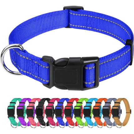 Dog Collar, Classic Adjustable Reflective Nylon Collar Suitable For Medium Dogs, DArk Blue, 2.5Cm Width.