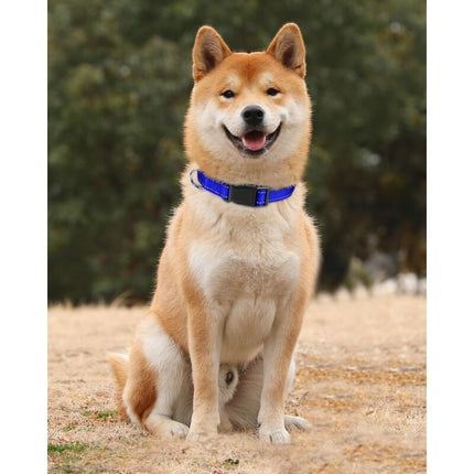 Dog Collar, Classic Adjustable Reflective Nylon Collar Suitable For Medium Dogs, DArk Blue, 2.5Cm Width.