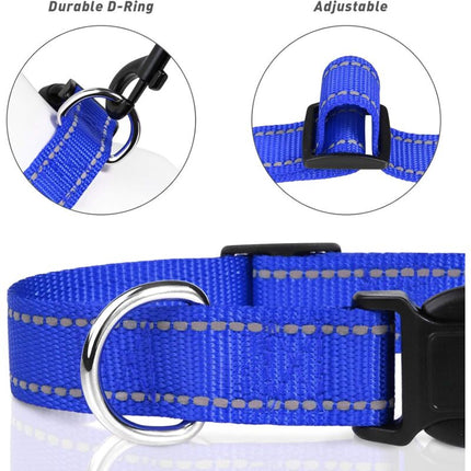 Dog Collar, Classic Adjustable Reflective Nylon Collar Suitable For Medium Dogs, DArk Blue, 2.5Cm Width.