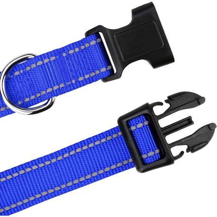 Dog Collar, Classic Adjustable Reflective Nylon Collar Suitable For Medium Dogs, DArk Blue, 2.5Cm Width.