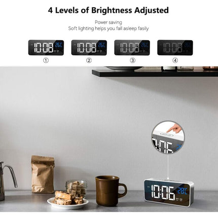 Digital Alarm Clock With Large LED Temperature Display, Portable Mirror Alarm Clock With Dual Alarms (Silver).