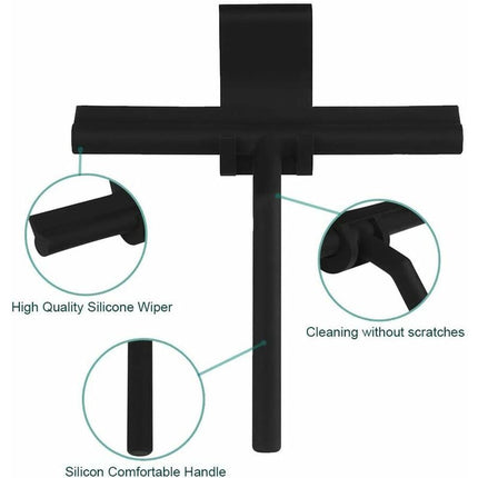 27Cm Silicone Shower Squeegee - For Glass Shower Door And Wall - With Hanging Hook - Black.