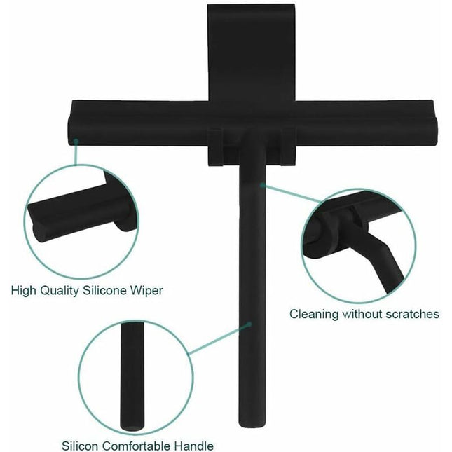 27Cm Silicone Shower Squeegee - For Glass Shower Door And Wall - With Hanging Hook - Black.