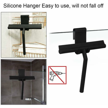 27Cm Silicone Shower Squeegee - For Glass Shower Door And Wall - With Hanging Hook - Black.