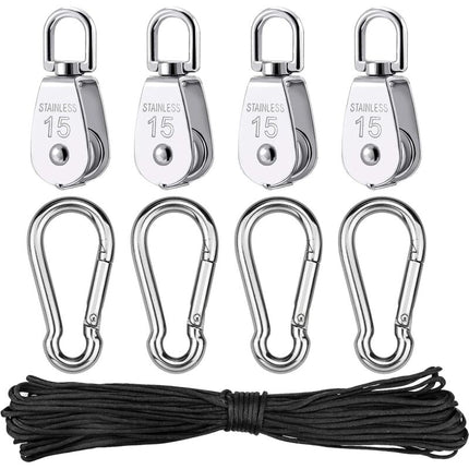 Parts Stainless Steel Pulley, Single Lifting Pulley With ROpe For ROpes Camping Hiking.