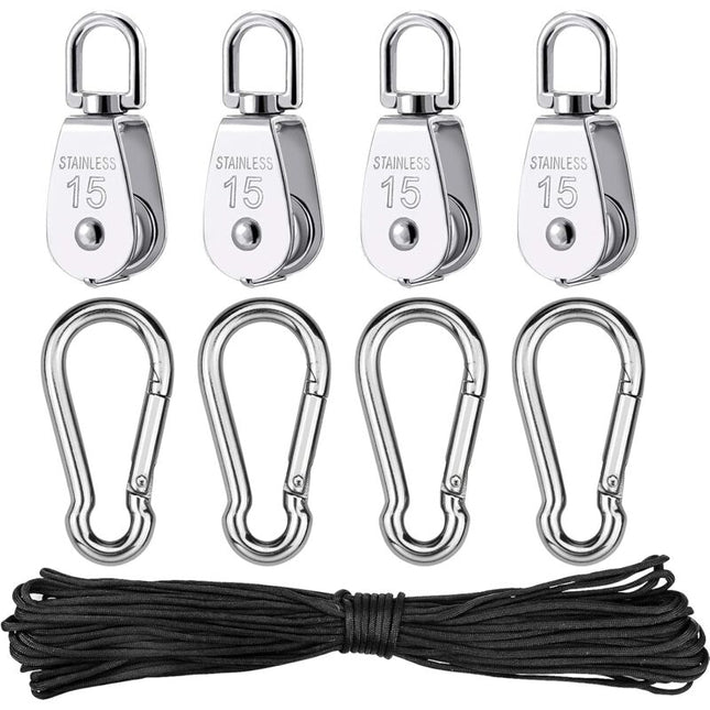 Parts Stainless Steel Pulley, Single Lifting Pulley With ROpe For ROpes Camping Hiking.