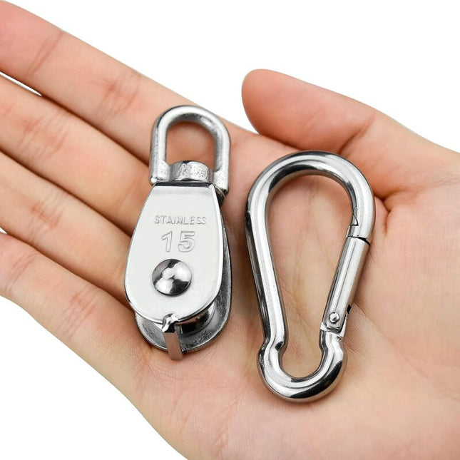 Parts Stainless Steel Pulley, Single Lifting Pulley With ROpe For ROpes Camping Hiking.