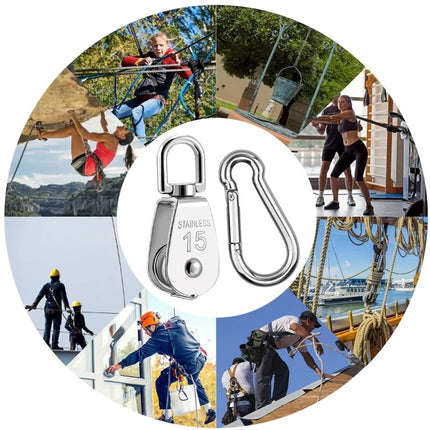 Parts Stainless Steel Pulley, Single Lifting Pulley With ROpe For ROpes Camping Hiking.