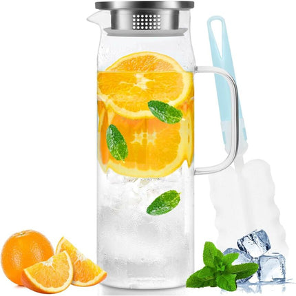 Water Carafe, Glass Pitcher, Glass Jug With Lid And Handle-1.5 Liters.