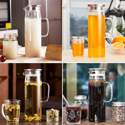 Water Carafe, Glass Pitcher, Glass Jug With Lid And Handle-1.5 Liters.