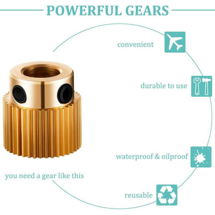 Extruder Wheel 3D Printer Parts Gear 40 Teeth Brass Extruder Wheel Compatible With Cr-10, Cr-10S, S4, S5, Ender 3,.