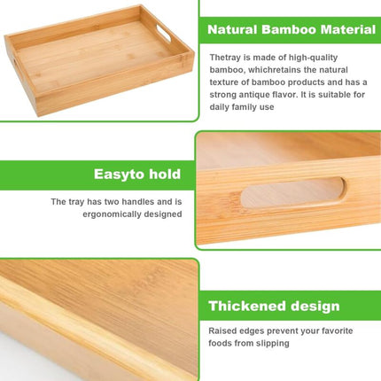 2 pcs Bamboo Serving Trays, Wooden Tray, Rectangular Serving Tray With Handles, Breakfast Tray Serving Tray For.