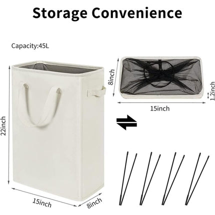 Long Foldable Laundry Basket With Handles 45L Beige.