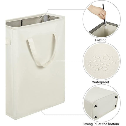 Long Foldable Laundry Basket With Handles 45L Beige.