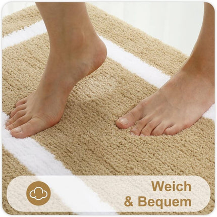 Non-Slip Bath Mat, Soft Microfiber Bathroom Mat, Absorbent High Pile Bath Mat, Machine Washableable - 40 X 60 Cm - Beige.