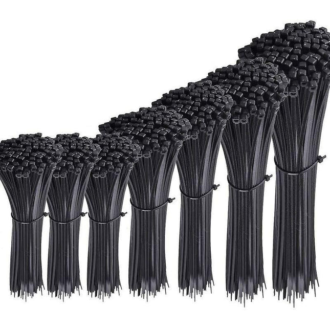 700 Piece Black Nylon Cable Ties, Lengths 4"/ 6"/ 8"/ 10"/ 12".