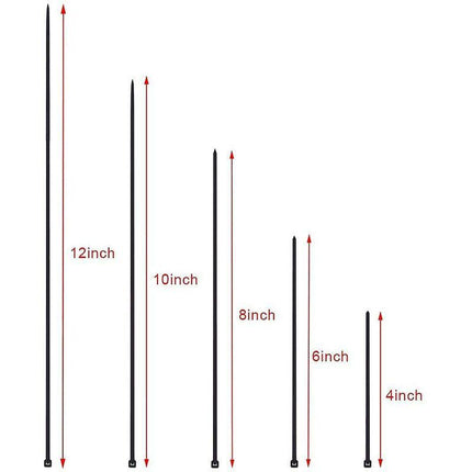 700 Piece Black Nylon Cable Ties, Lengths 4"/ 6"/ 8"/ 10"/ 12".