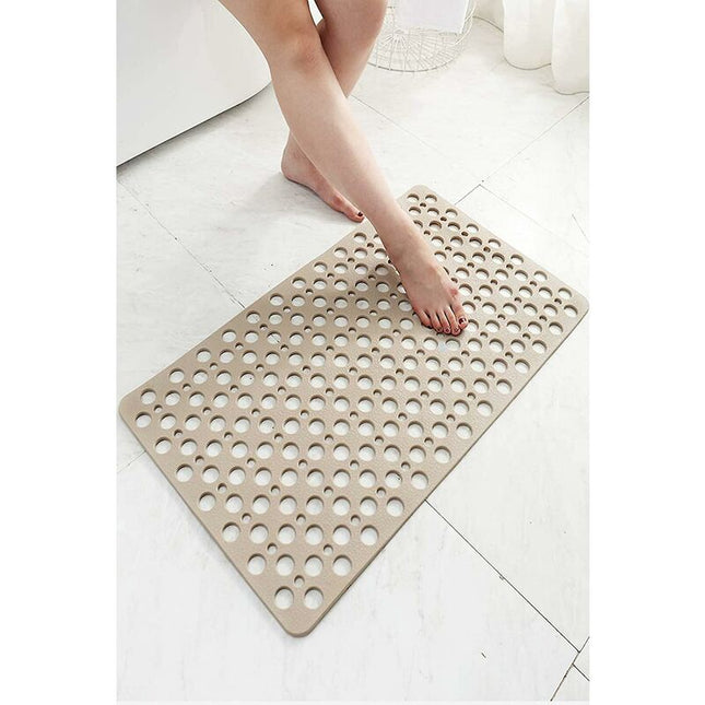 Anti-Mold Non-Slip Bath Mat Tpe Shower Mat Antibacterial Non-Slip Bathroom Mat With Suction Cups Khaki 16.9" X 29.5"..