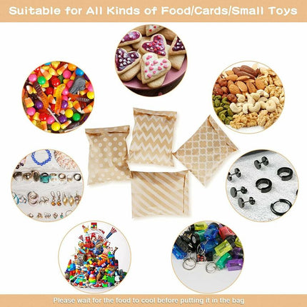 100 Pack Kraft Paper Candy Bags, Candy Cookie Favor Snacks Buffet Grocery Packaging, 4 Different Style No Wax Sweet.
