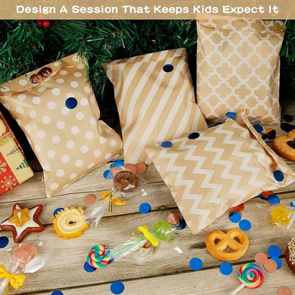 100 Pack Kraft Paper Candy Bags, Candy Cookie Favor Snacks Buffet Grocery Packaging, 4 Different Style No Wax Sweet.