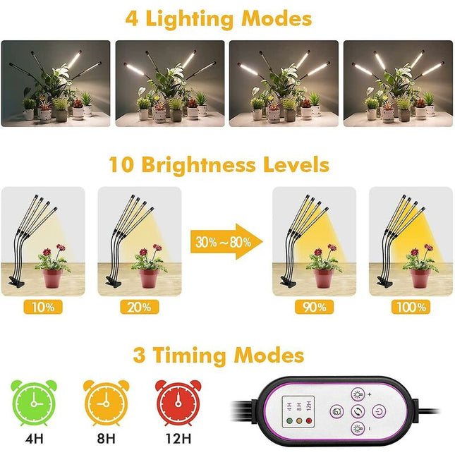 Plant Grow Light, 2020 New 80 LEDs 4 Heads Grow Lamp, Auto Timing - On/Off LED Grow Light For Seedlings, Succulents,.