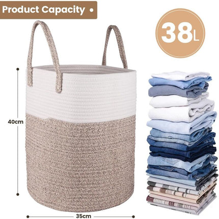 Laundry Basket - 40 X 35 Cm Foldable Storage Baskets - Cotton ROpe Laundry Basket With Handles - Toy Storage Basket -.