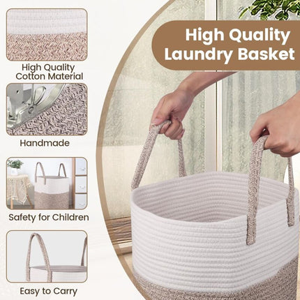 Laundry Basket - 40 X 35 Cm Foldable Storage Baskets - Cotton ROpe Laundry Basket With Handles - Toy Storage Basket -.