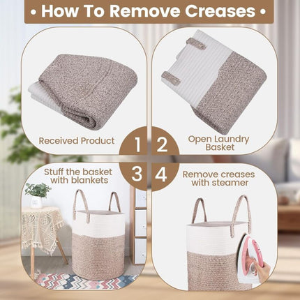 Laundry Basket - 40 X 35 Cm Foldable Storage Baskets - Cotton ROpe Laundry Basket With Handles - Toy Storage Basket -.