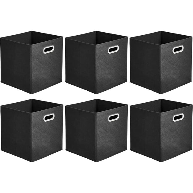 6 pcs Set Foldable Fabric Storage Cubes With Oval Grommets Black.