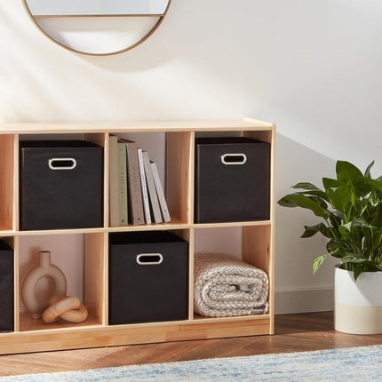 6 pcs Set Foldable Fabric Storage Cubes With Oval Grommets Black.