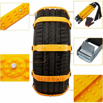 10 pcs Car Snow Socks 185-225 Mm, Yellow Snow Chains, Adjustable Emergency Traction Cables Anti-Slip Car Tire Chain,.