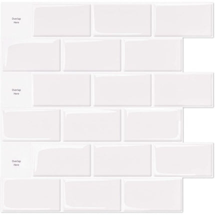 10 pcs White Subway Tiles Self Adhesive Kitchen Bathroom Backsplash 3D Vinyl Brick Adhesive Paper 30X30Cm.