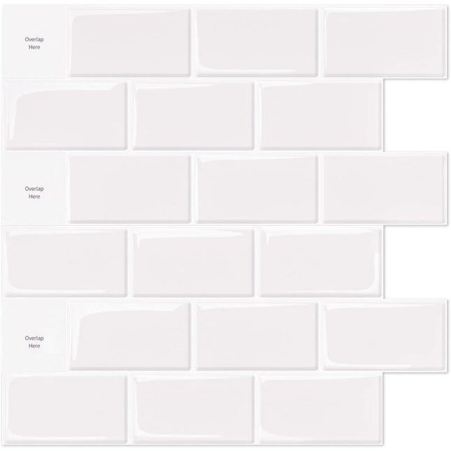 10 pcs White Subway Tiles Self Adhesive Kitchen Bathroom Backsplash 3D Vinyl Brick Adhesive Paper 30X30Cm.