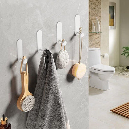 Adhesive Hooks, 4 Pieces Aluminum Bathroom Wall Hooks No Drilling Waterproof Towel Holder, Kitchen Office Towel Hanger.