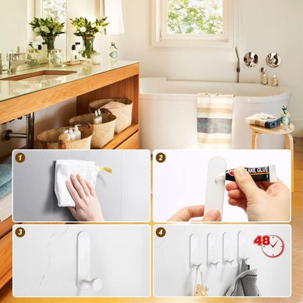 Adhesive Hooks, 4 Pieces Aluminum Bathroom Wall Hooks No Drilling Waterproof Towel Holder, Kitchen Office Towel Hanger.