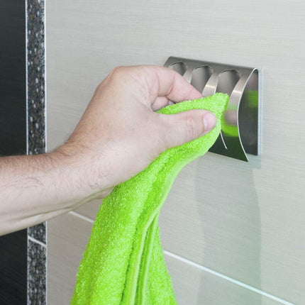 Adhesive Bathroom Towel Holder, Kitchen Towel Rack With 3 Brushed Stainless Steel Hooks, 10 Kg.