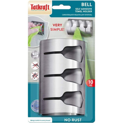 Adhesive Bathroom Towel Holder, Kitchen Towel Rack With 3 Brushed Stainless Steel Hooks, 10 Kg.