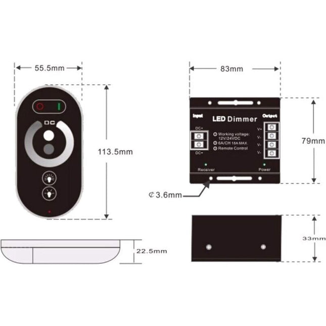12V Wireless LED Touch LED Dimmer Switch - 12V Dc With Remote Control For All Dc Dimmable LED Lamps - 18A Wireless.