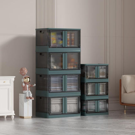 Plastic Storage Box, 32L Foldable Storage Box, With Lid And 4 Stackable Wheels, For Clothes Toys, Kitchen Storage,.