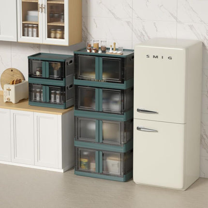 Plastic Storage Box, 32L Foldable Storage Box, With Lid And 4 Stackable Wheels, For Clothes Toys, Kitchen Storage,.