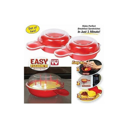 2 Pack Microwave Egg Cooker 1 Minute Hamburg Omelette Maker Kitchen Tool (Red & Clear).