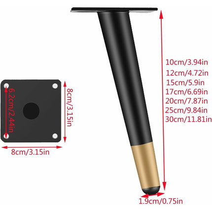 4 pcs Set Furniture Legs 10Cm Metal Table Chair Legs With Non-Slip Silent Base Black+Gold.