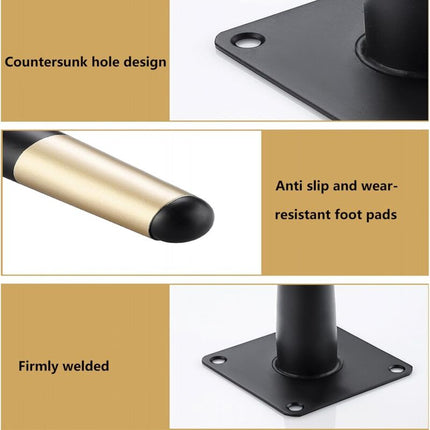 4 pcs Set Furniture Legs 10Cm Metal Table Chair Legs With Non-Slip Silent Base Black+Gold.