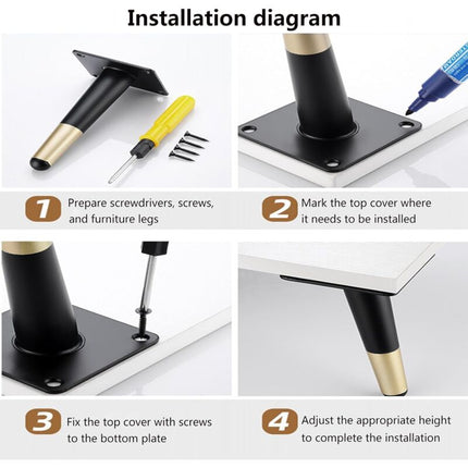 4 pcs Set Furniture Legs 10Cm Metal Table Chair Legs With Non-Slip Silent Base Black+Gold.