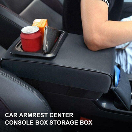 Car Armrest Cushion, Universal Car Center Console Armrest Pillow Pu Leather Memory Foam With Cup Holders And Storage.