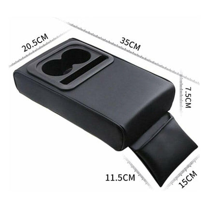 Car Armrest Cushion, Universal Car Center Console Armrest Pillow Pu Leather Memory Foam With Cup Holders And Storage.