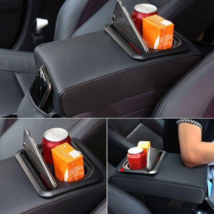 Car Armrest Cushion, Universal Car Center Console Armrest Pillow Pu Leather Memory Foam With Cup Holders And Storage.
