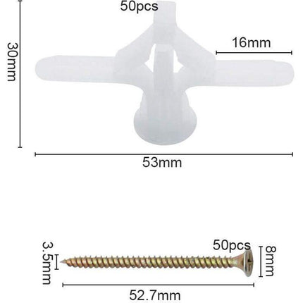 50 pcs Plasterboard Anchors Sets Plastic Expansion Pipe Aircraft Self Drilling Expansion Tube Anchors Used For Most.